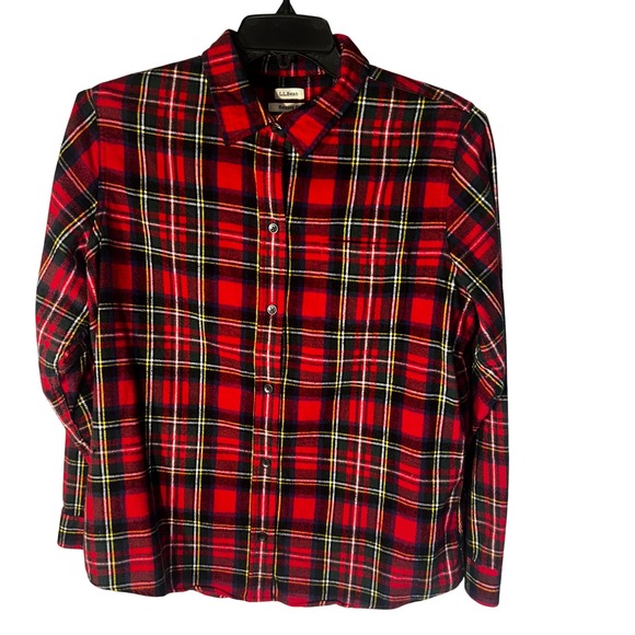 LLBean Relaxed Fit Flannel Shirt Red Plaid Cotton Button Down Long Sleeve Mens L - Picture 7 of 14